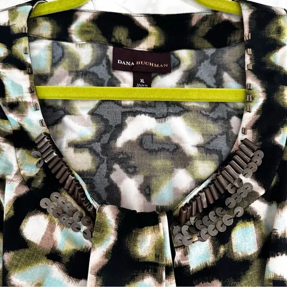 DANA BUCHMAN | Green & Black Beaded Top / Shirt - Picture 4 of 4